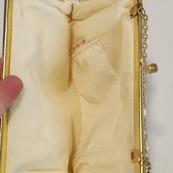 VTG Beaded Sequin Purse Ivory Evening Bag Gold Chain Strap Kisslock Handbag 6x5‎ - Picture 5 of 11